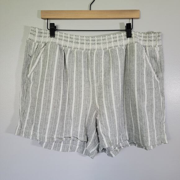 Briggs Pants - Linen Blend Boho Shorts Women XXL Preppy Coastal Nautical Black Pinstripe Briggs
